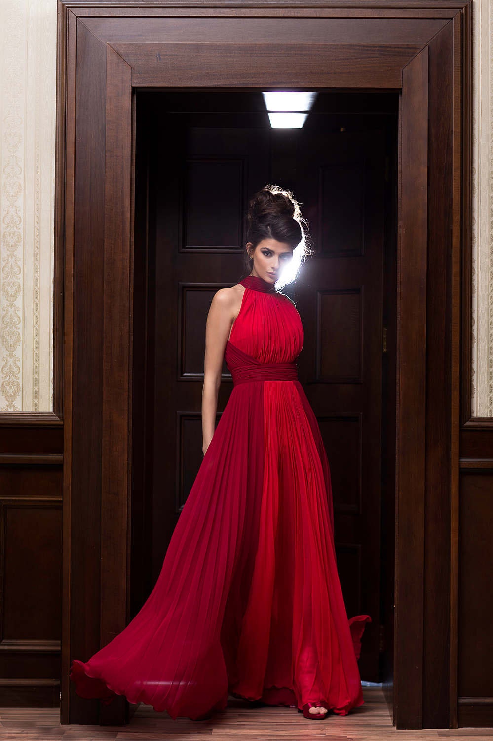 Red formal dress Elegant empire dress Chiffon cocktail | Etsy