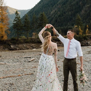 Flower wedding dress in white/Embroidery Floral Bridal Gown with a sweetheart neckline/ White wedding gown/ White Tulle wedding dress long image 9