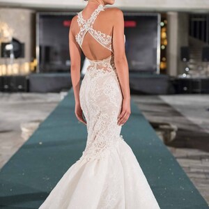 Flared Mermaid Wedding Dress Trumpet Bridal Gown of lace, Fitted boho bridal dress with lace, Sexy wedding attire 2019 image 4