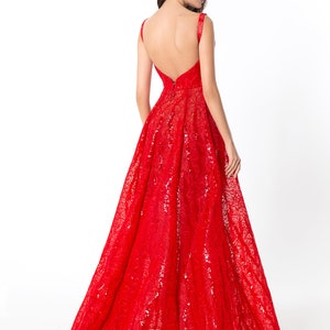 Princess red dress for formal events, Gorgeous prom dress in A-line silhouette image 6