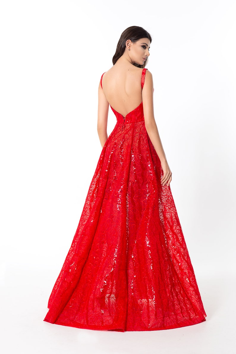 Princess red dress for formal events, Gorgeous prom dress in A-line silhouette image 6