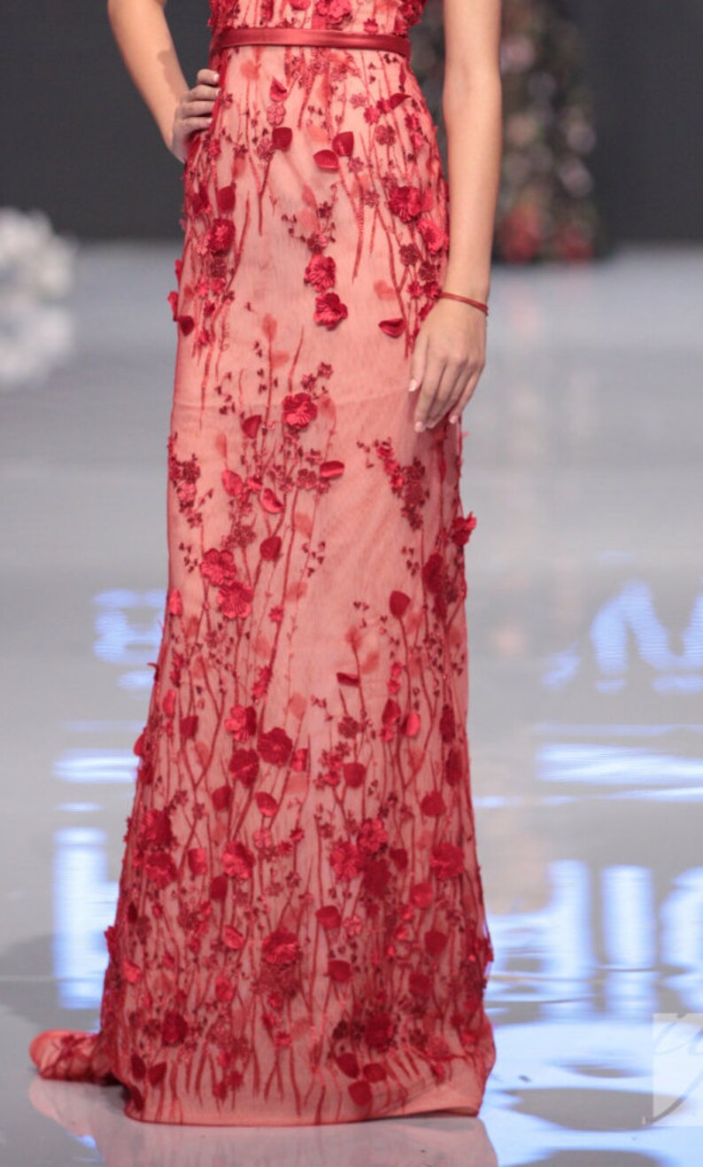 Red mother of the bride dress, Long romantic dress, Long evening dress, Couture formal dress, Prom cocktail dress, Elegant lace dress image 4