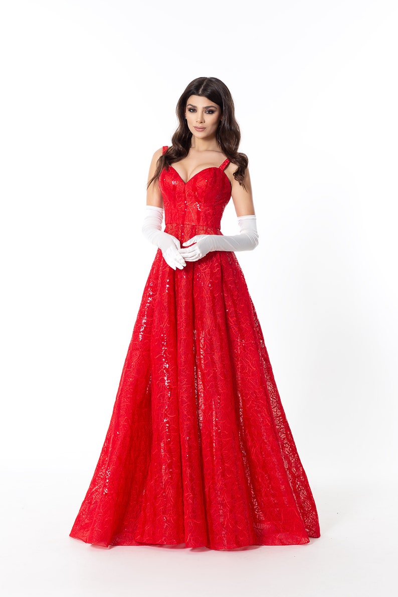 Princess red dress for formal events, Gorgeous prom dress in A-line silhouette image 2