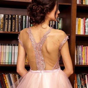 Short open back dress Sleeveless dance dress Short evening dress, Romantic pink prom dress Short Tulle lace dress illusion neckline formal image 2