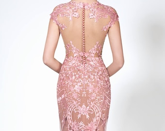 Super Sexy Fitted Evening Gown, Pink Modern Transparent Dress, Nude Formal  See-through Dress in Dark Blush Color - Etsy