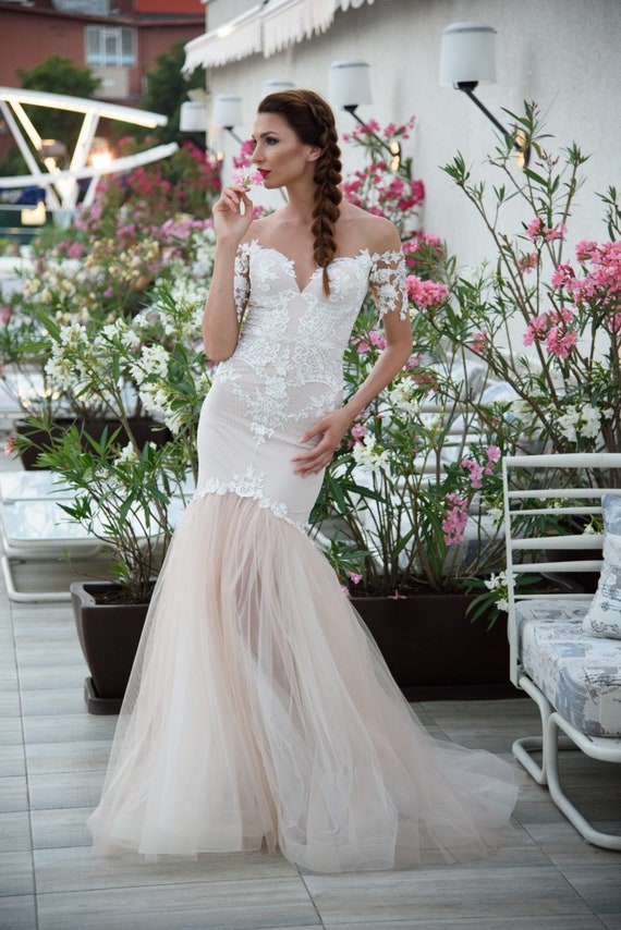 Sexy Boho Wedding Dress in Cream Couture Bridal Gown in Trumpet Modern Romantic Wedding Dress in Retro Style Couture Mermaid Etsy Canada