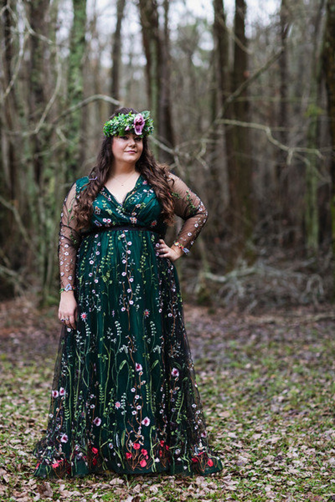 Embroidery Green Floral Wedding Dress Plus Size Embroidered image 2