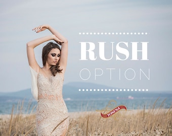 Rush option for a fast production and delivery on custom handmade wedding dress or bridal gown made by occasion Tonena
