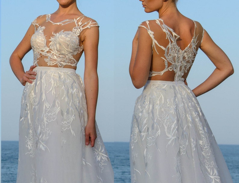 Beach Wedding Dress Summer Wedding Gown Country Wedding Dress Alternative Wedding Gown Embroidered Floral Wedding Dress Bridal Gown