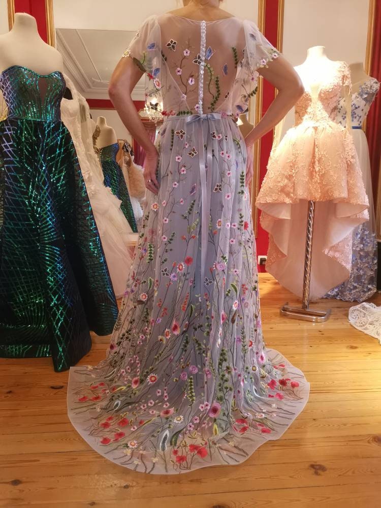 スーツ・フォーマル・ドレス murral 25ss Seem flower lace dress Gray Seem flower lace dress (Gray)