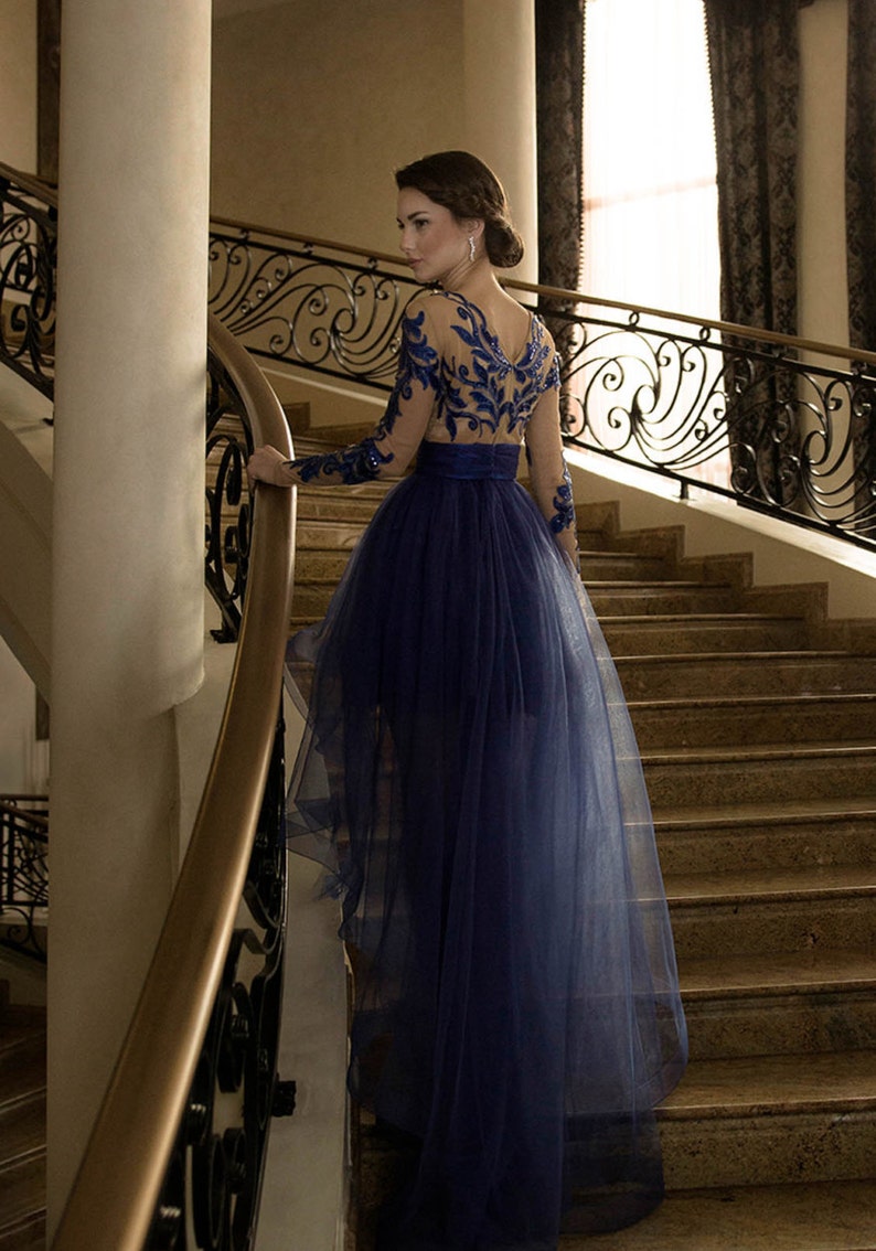 Romantic Royal Blue Dress With Leafs Blue Mother of the Bride - Etsy