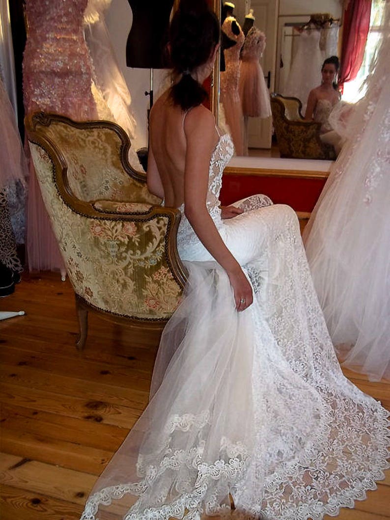 Romantic Rustic wedding dress, Sexy lace wedding dress, Country wedding dress, Sheath wedding dress, Bridal gown, Country rustic wedding image 1