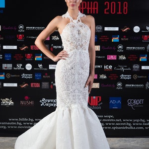 Flared Mermaid Wedding Dress Trumpet Bridal Gown of lace, Fitted boho bridal dress with lace, Sexy wedding attire 2019