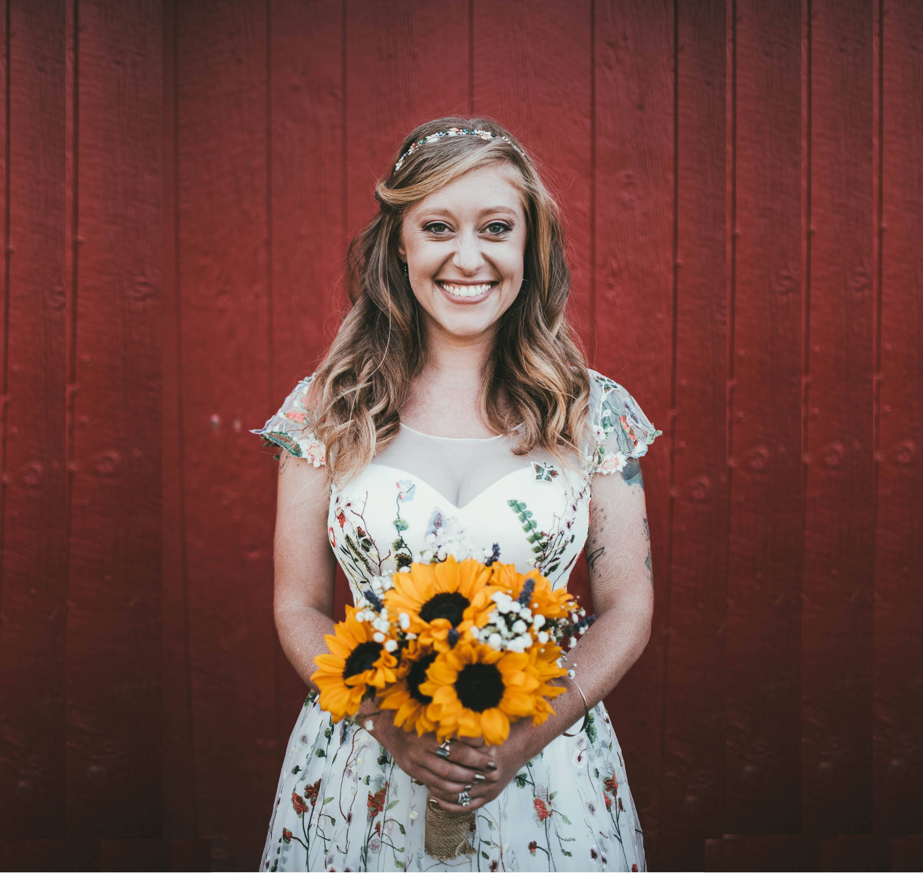 Yellow Flowers Wedding Dress