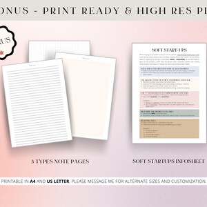May include: A printable PDF download with three different note pages and an info sheet titled "Soft Start-Ups". The info sheet includes tips for starting a business, such as "Save the conversation for a commitment", "Un-gentle zone of force and/or angry language use", "Use "I" statements to experiencing your feelings", "Describe the problem when you don't speak for yourself", and "Be respectful". The download is printable in A4 and US Letter sizes.