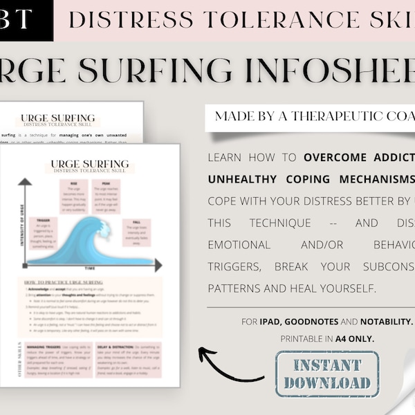 DBT URGE SURFING Infosheet -- Overcome addiction / Emotional regulation / Break subconscious patterns (counselling/ therapy/ coaching)