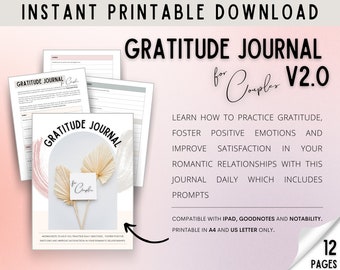 COUPLES GRATITUDE JOURNAL Worksheets -- Marriage & Relationship Wellness/Couples Therapy/Journal Prompts