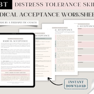 Schede di lavoro DBT RADICAL ACCEPTANCE -- Abilità di tolleranza alla sofferenza/gestione dell&#39;ansia/regolazione emotiva (terapia, consulenza, salute mentale)