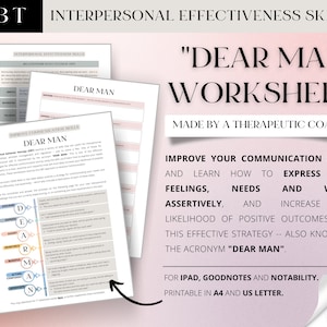 DBT DEAR MAN Worksheets -- Improve interpersonal skills and become an effective, assertive communicator | Counselling, Therapy, Coaching Aid