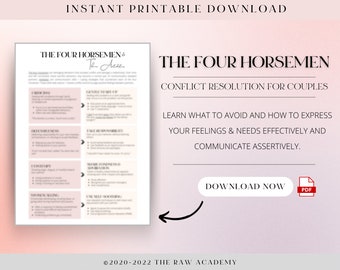 THE FOUR HORSEMEN Infosheet -- Improve Your Communication Skills + Conflict Resolution for Couples (therapy poster, office decor)