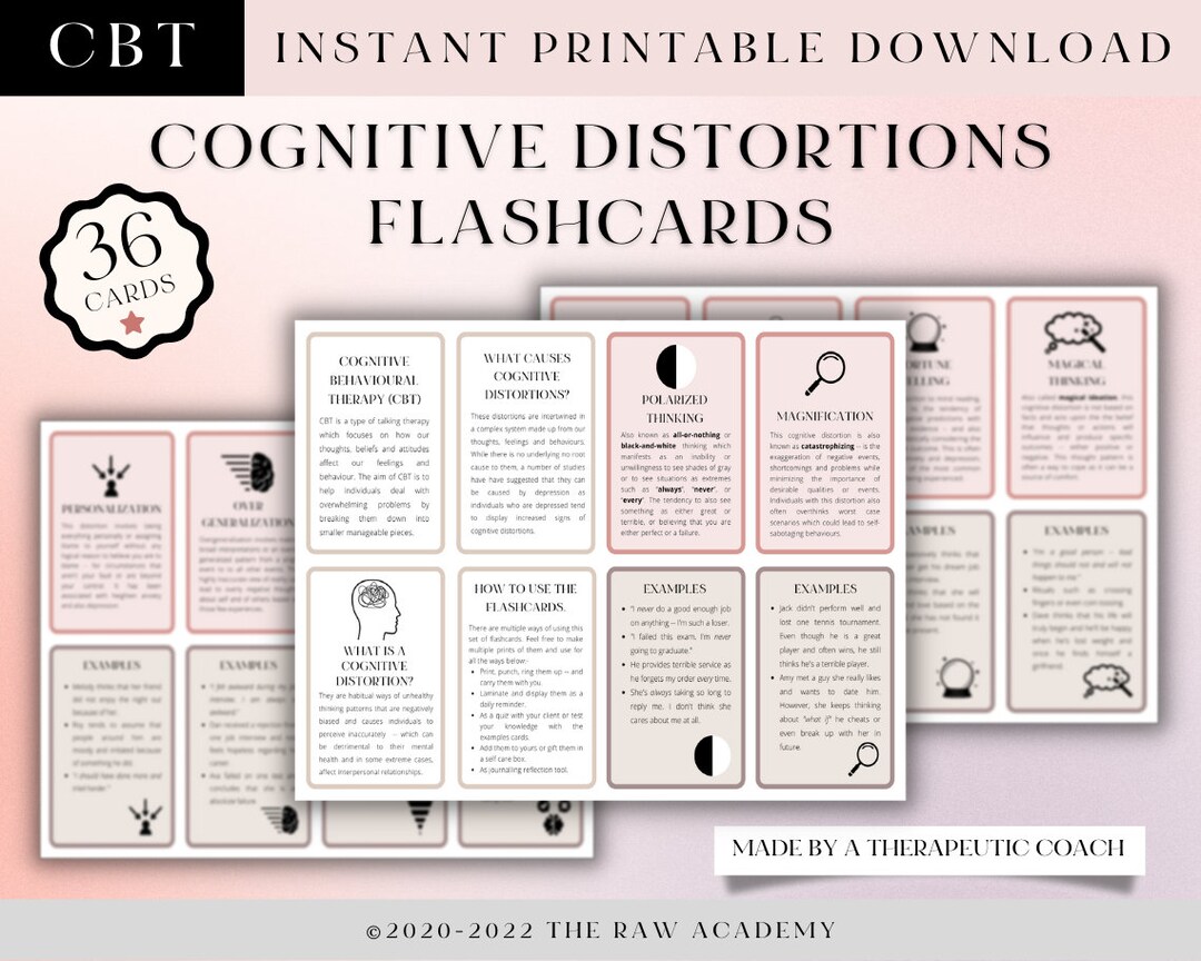 COGNITIVE DISTORTION FLASHCARDS -- Unhelpful Thinking Patterns ...