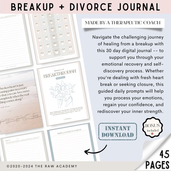 BREAKUP JOURNAL -- Process your heartbreak with 30 days daily prompts. (emotional resilience, self therapy, recovery worksheets, divorce)