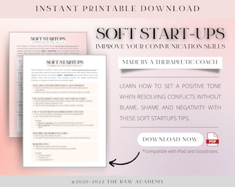 SOFT STARTUPS INFOSHEET -- Improve Your Communication Skills + Conflict Resolution for Couples (therapy poster, office decor)