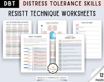 TÉCNICA DBT RESISTT - Habilidades de tolerancia a la angustia / Regulación emocional / Alivio para afrontar la ansiedad / Afrontamiento de la adicción / Hojas de trabajo de terapia