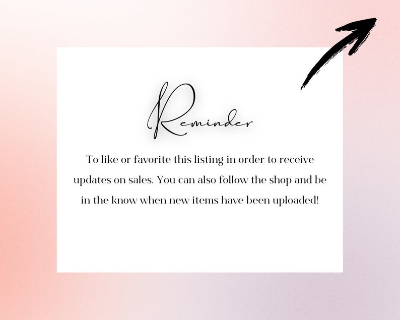 K&ouml;nnte beinhalten: Eine Erinnerung, um ein Angebot zu m&ouml;gen oder zu favorisieren, um Updates zu Verk&auml;ufen zu erhalten. Sie k&ouml;nnen dem Shop auch folgen, um benachrichtigt zu werden, wenn neue Artikel hochgeladen werden.