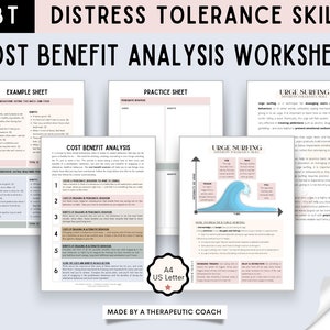 DBT Cost Benefit Analysis Worksheets -- Distress Tolerance, Emotional Regulation, Addiction Coping Skills, Urge Surfing, Therapy Tools, CBT