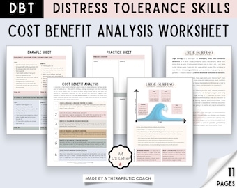DBT Cost Benefit Analysis Worksheets -- Distress Tolerance, Emotional Regulation, Addiction Coping Skills, Urge Surfing, Therapy Tools, CBT