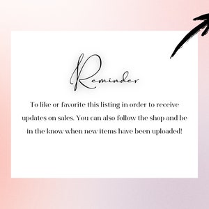 Puede incluir: Un recordatorio para dar me gusta o a&ntilde;adir a favoritos un anuncio para recibir actualizaciones sobre las ventas. Tambi&eacute;n puedes seguir la tienda para estar al tanto de los nuevos art&iacute;culos que se suben.