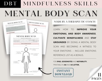 MENTAL BODY SCAN -- Mindfulness Meditation Activity, Emotional Regulation, Anxiety Coping Skill (dbt/ mental health/ therapy/ counselling)