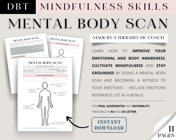 MENTAL BODY SCAN -- Mindfulness Meditation Activity, Emotional Regulation, Anxiety Coping Skill (dbt/ mental health/ therapy/ counselling)
