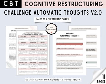 COGNITIVE DISTORTION WORKSHEETS -- Cognitive Restructuring | Unhelpful thinking styles | Anxiety Coping Skill | Therapy Counseling | cbt