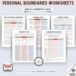 BOUNDARY SETTING WORKSHEETS -- Set healthy personal boundaries | Improve your relationships | Communicate assertively | Therapy tools