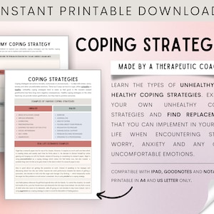 COPING STRATEGIES WORKSHEETS -- Anxiety coping skills, Self regulation, Emotional regulation, Healthy coping mechanisms