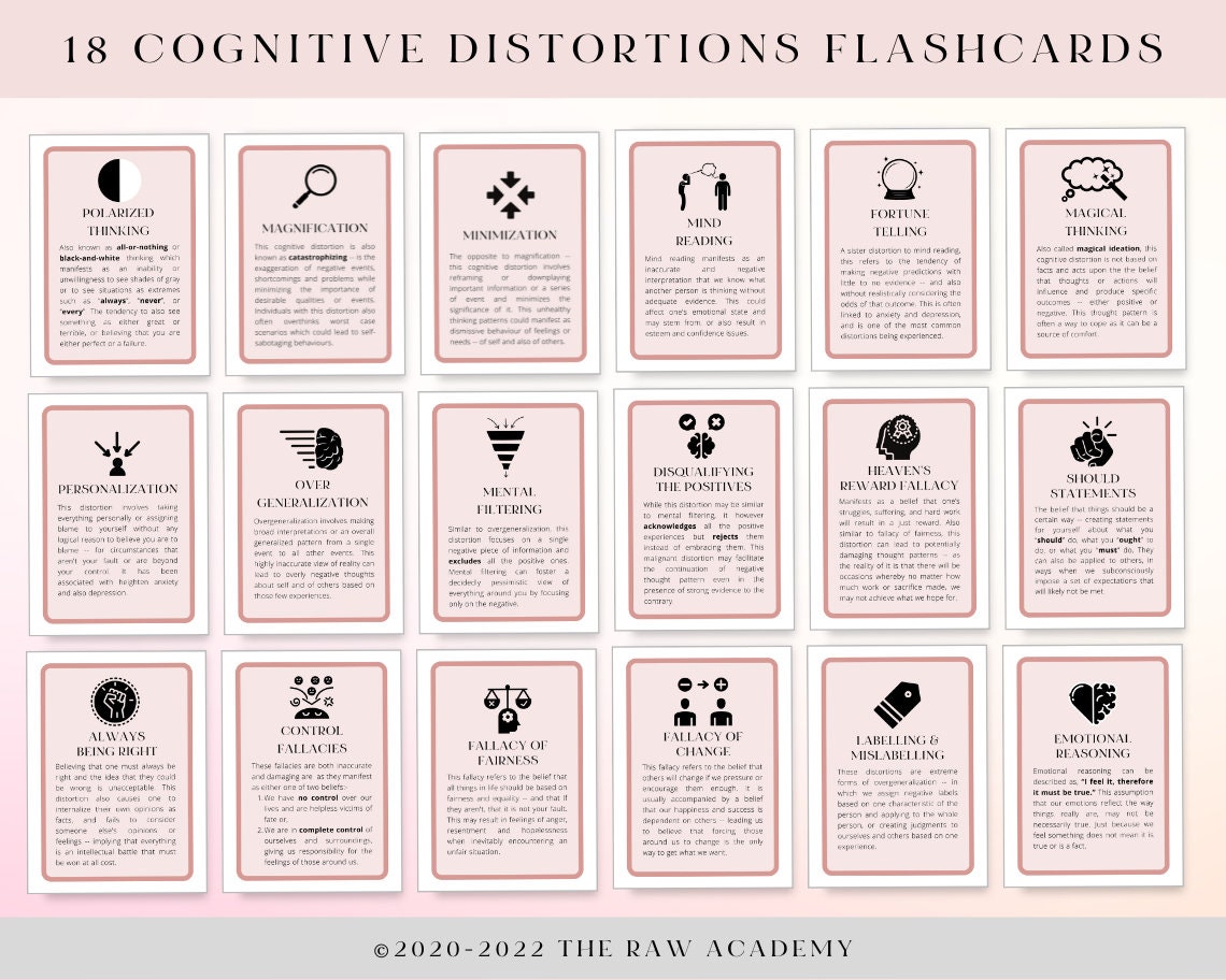COGNITIVE DISTORTION FLASHCARDS -- Unhelpful Thinking Patterns ...