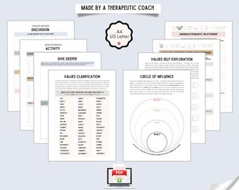 VALUES EXPLORATION WORKSHEETS -- Personal Beliefs | Identify Core Values | Acceptance and Commitment Therapy | Mental Health Tool