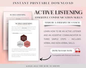 ACTIVE LISTENING INFOSHEET -- Improve Your Communication Skills  + Conflict Resolution (couples/marriage/relationship)