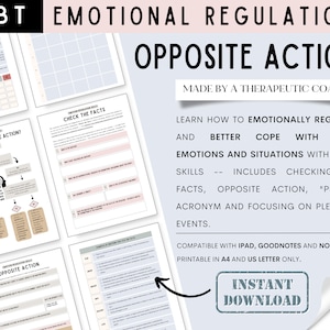 DBT OPPOSITE ACTION Worksheets -- Emotional regulation | Anxiety coping skills and relief | Trauma therapy | Counselling | Psychology tools