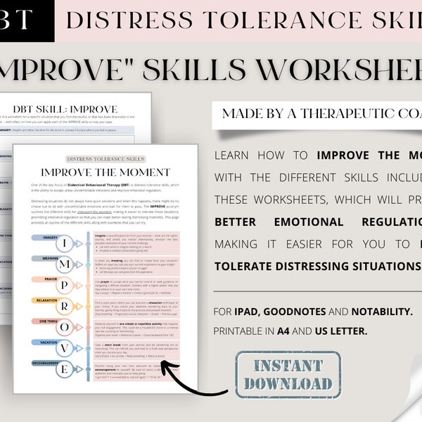 DBT IMPROVE SKILLS Arbeitsblätter -- Distress Tolerance / Angstbewältigung / Emotionale Regulation (Beratung, Therapie, Coaching Hilfe)