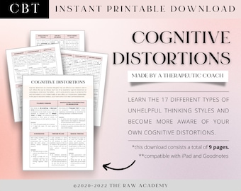 HOJA INFORMATIVA SOBRE DISTORSIÓN COGNITIVA: Reestructuración cognitiva/ Estilos de pensamiento inútiles/ Habilidades de afrontamiento/ Ansiedad/ Ayuda terapéutica/ cbt/ dbt