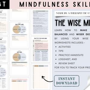 DBT WISE MIND Arbeitsblätter -- Achtsamkeit | Distress Tolerant | Emotionale Regulierung | Angstbewältigung | Therapieinstrumente | Beratung