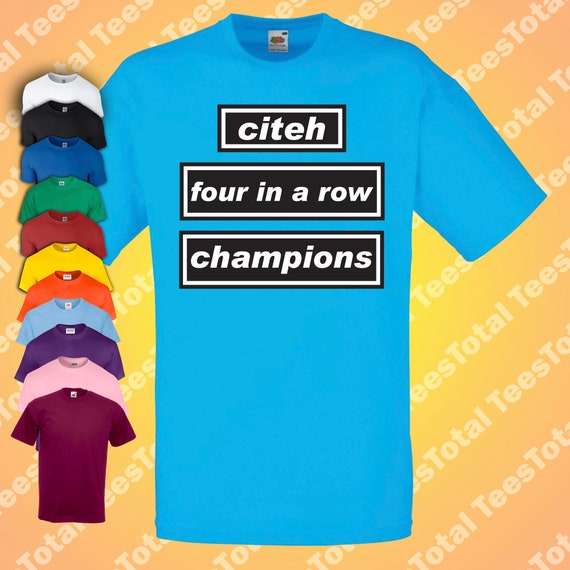 Manchester City Four in A Row Champions Oasis T-shirt Pep