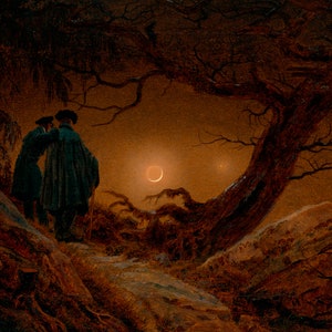 Two Men Contemplating the Moon Classic Art Poster Print Caspar David Friedrich