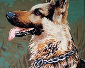 Alert Alsatian dog -vintage hand stitched needlepoint tapestry ideal for wall cushion pillow bag stool chair cover