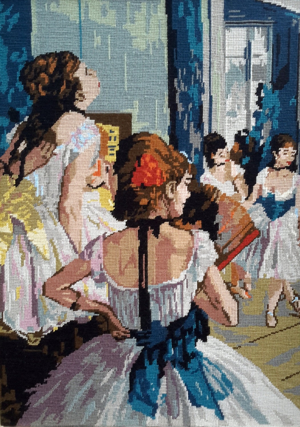 The Dancing Lesson By Degas -Rare Vintage Main Cousue Tapisserie Aiguille Idéal Pour Mur/Coussin Ore