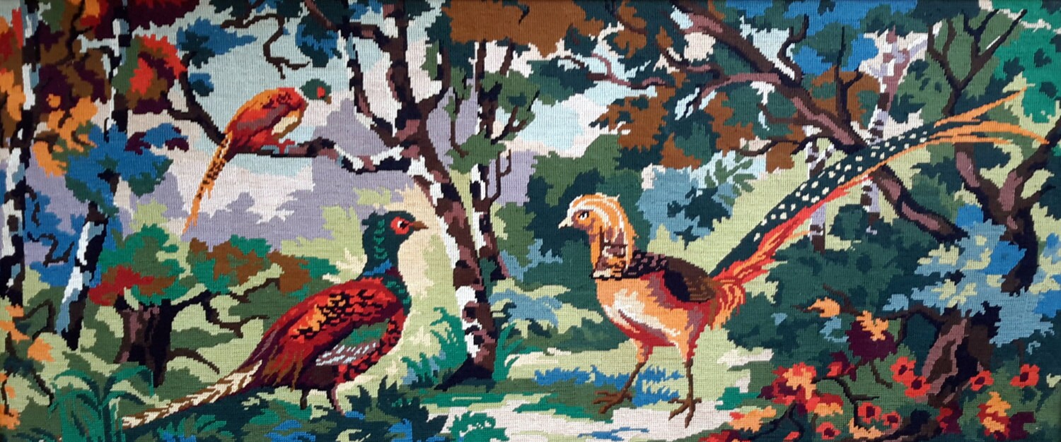 Scène Boisée de Faisans - Grande Tapisserie Pointe d'aiguille Cousue à La Main Grand Cru Idéale Pour