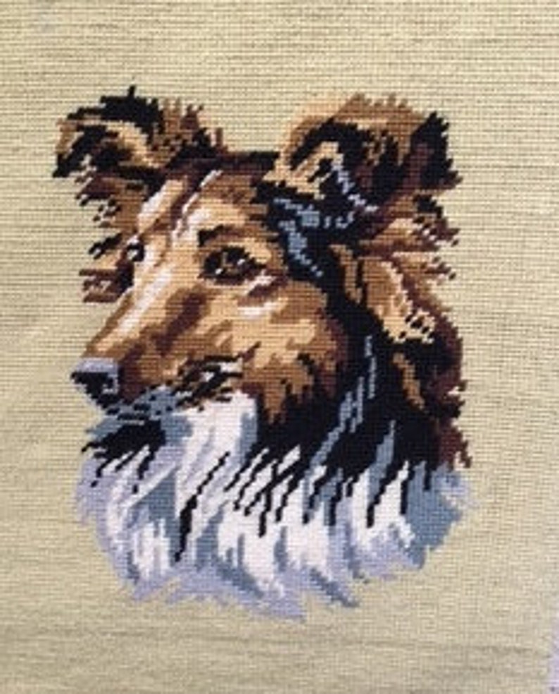 Collie vintage needlepoint tapestry - ideal for cushion, pillow,